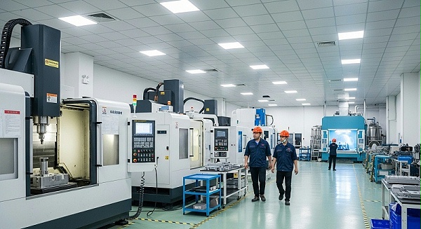 A panoramic view of a sophisticated aluminum CNC machining and surface treatment facility in China, showcasing advanced technology and expert manu A panoramic view of a sophisticated aluminum CNC machining and surface treatment facility in China, showcasing advanced technology and expert manu
