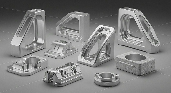 A collection of diverse, high-precision CNC machined aluminum parts, showcasing various finishes (e.g., brushed, polished, bead-blasted) and intri A collection of diverse, high-precision CNC machined aluminum parts, showcasing various finishes (e.g., brushed, polished, bead-blasted) and intri