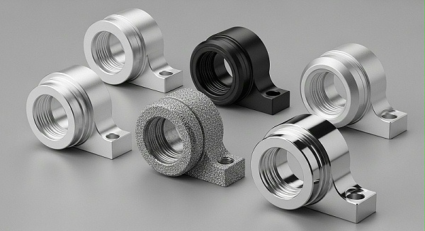 Exquisitely finished aluminum CNC machined parts with clear and black anodizing, bead blasting, and polished finishes, demonstrating how these div Exquisitely finished aluminum CNC machined parts with clear and black anodizing, bead blasting, and polished finishes, demonstrating how these div