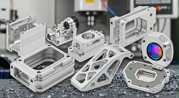 A diverse collage of exquisitely finished aluminum CNC parts manufactured by ly-machining, spanning various industries like aerospace, medical, an A diverse collage of exquisitely finished aluminum CNC parts manufactured by ly-machining, spanning various industries like aerospace, medical, an