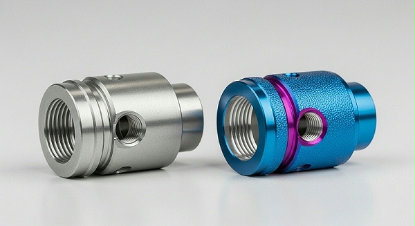 A powerful visual comparison showcasing an untreated versus a surface-treated aluminum CNC machined part, highlighting enhanced durability, perfor A powerful visual comparison showcasing an untreated versus a surface-treated aluminum CNC machined part, highlighting enhanced durability, perfor