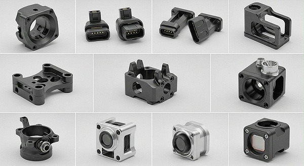 无人机精密零件的产品合集图片,展示各种复杂结构的CNC加工无人机部件,如电机座、连接件、传感器外壳等,强调高精度和多样性。 无人机精密零件的产品合集图片,展示各种复杂结构的CNC加工无人机部件,如电机座、连接件、传感器外壳等,强调高精度和多样性。